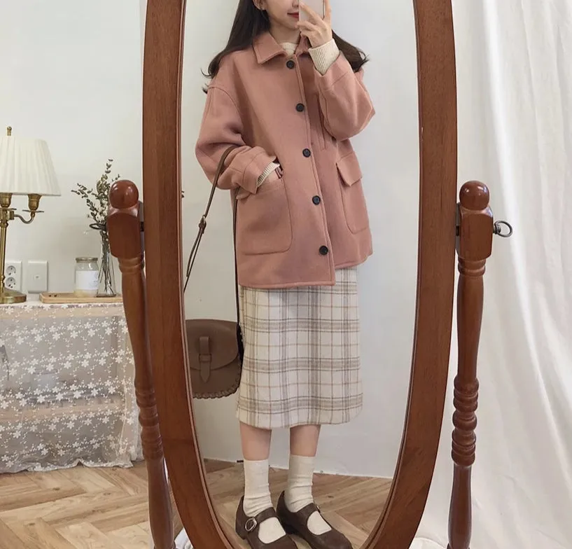 [Korean Style] Almond Plaid Pencil Skirt