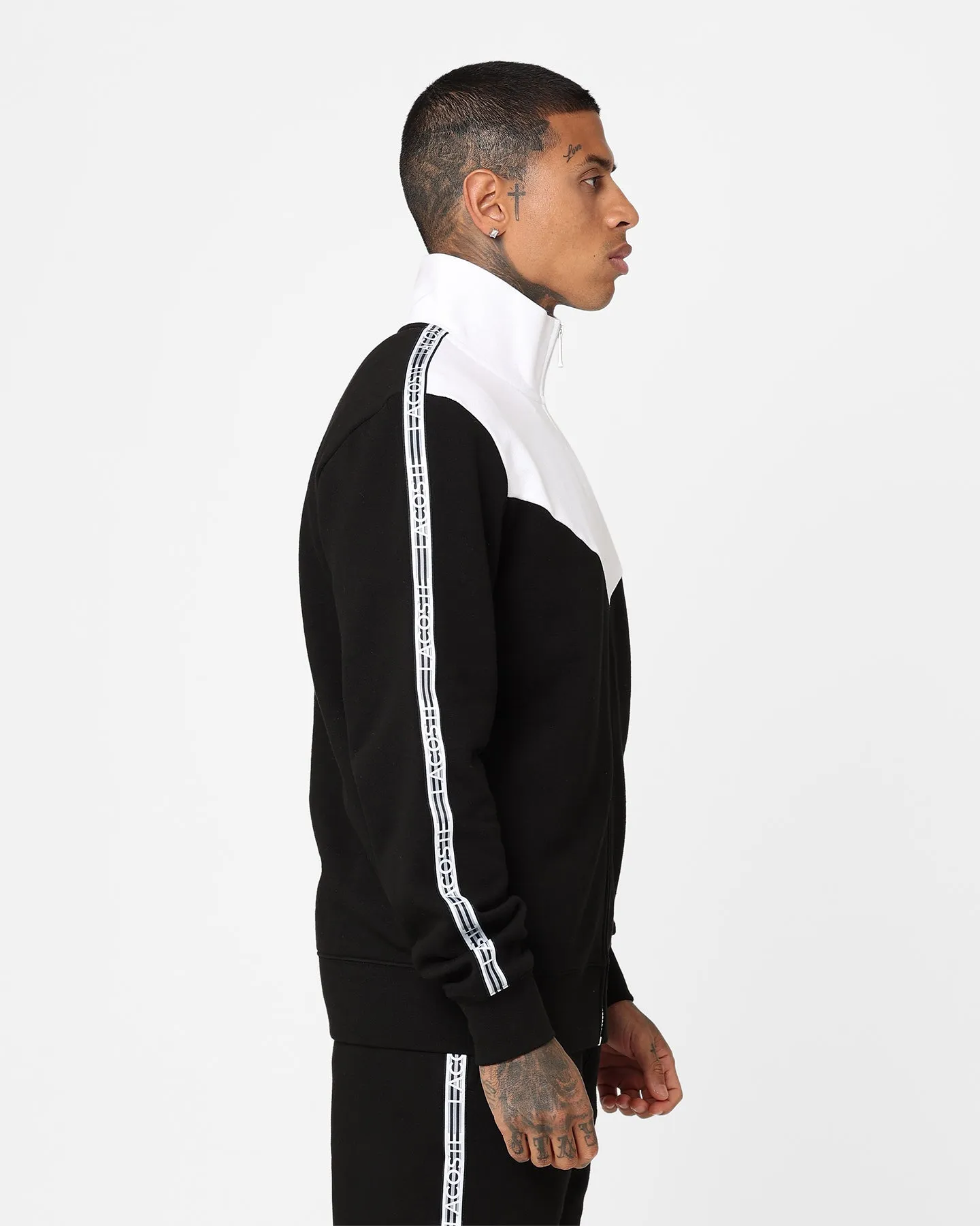 Lacoste Logo Tape Fleece Track Jacket Black/White