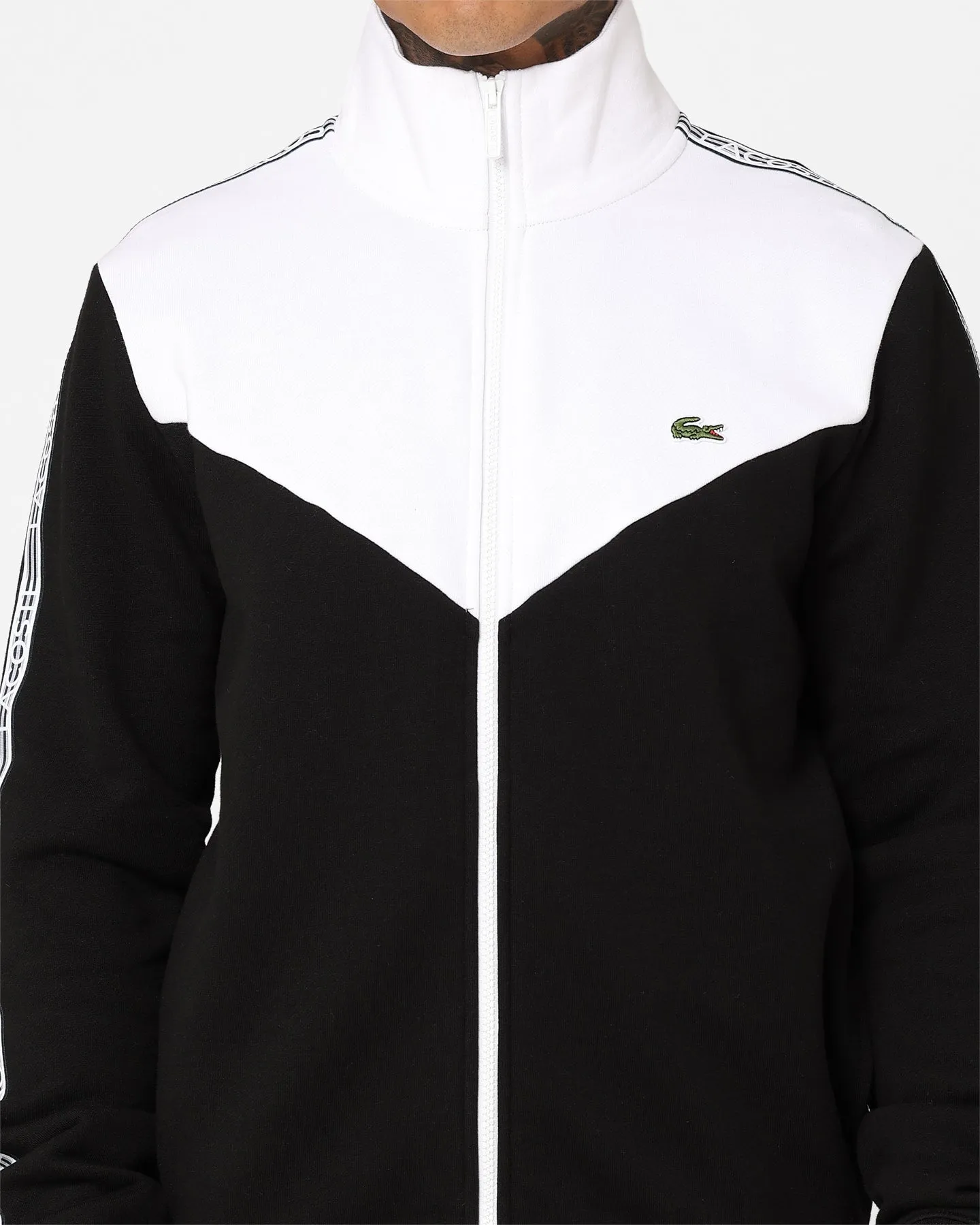 Lacoste Logo Tape Fleece Track Jacket Black/White