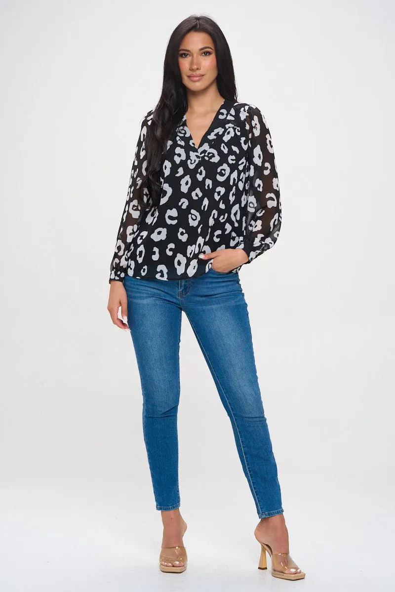 Lennox V-neck Sheer Sleeve Blouse