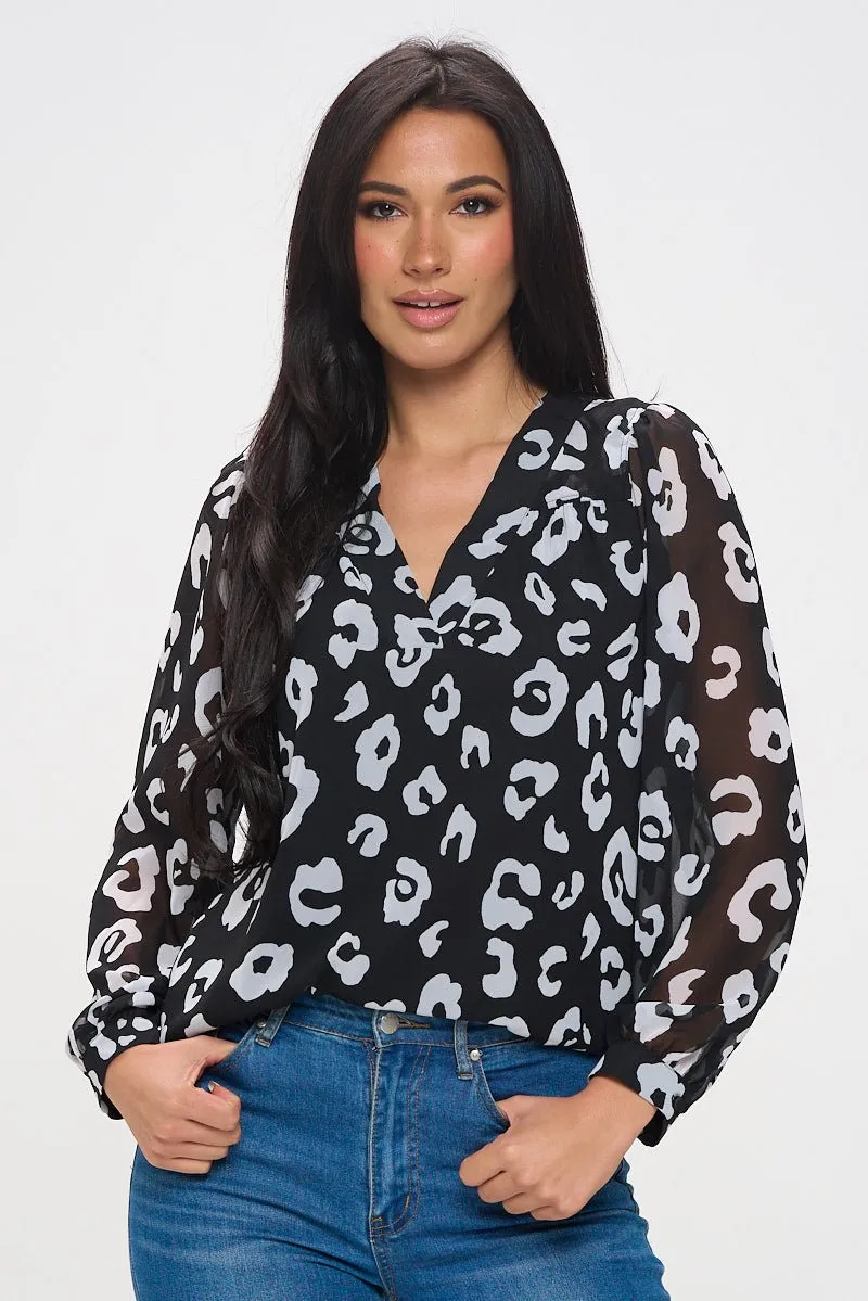 Lennox V-neck Sheer Sleeve Blouse