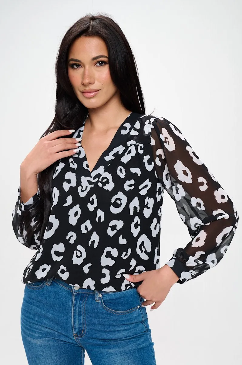 Lennox V-neck Sheer Sleeve Blouse