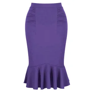 Lilac Peplum Hem Bodycon Stretch Pencil Skirt