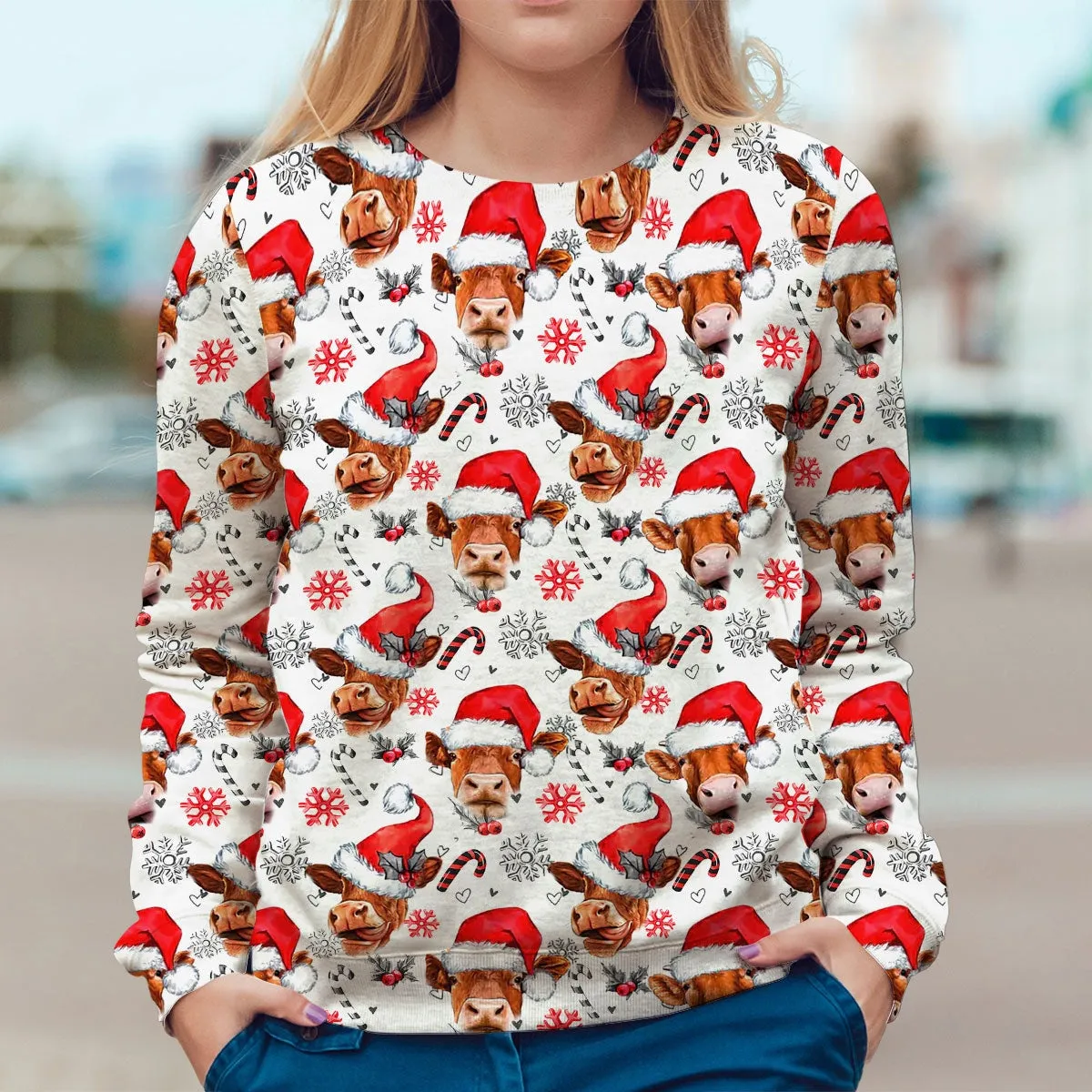 Limousin Christmas Pattern Sweatshirt, Gift for Cow Lovers, Farmer