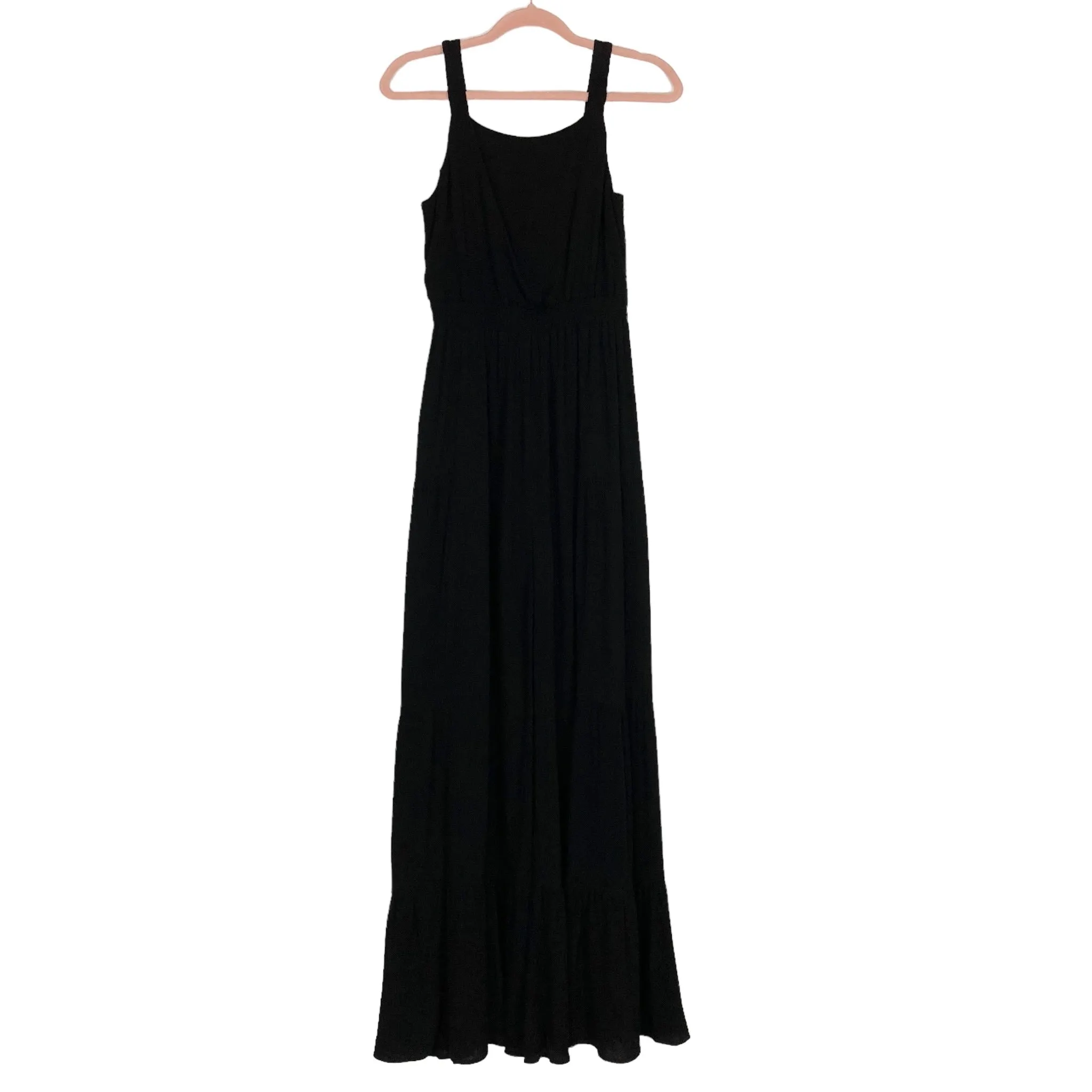 Listicle Black Gauze Smocked Back with Ruffle Wide Leg Jumpsuit- Size S