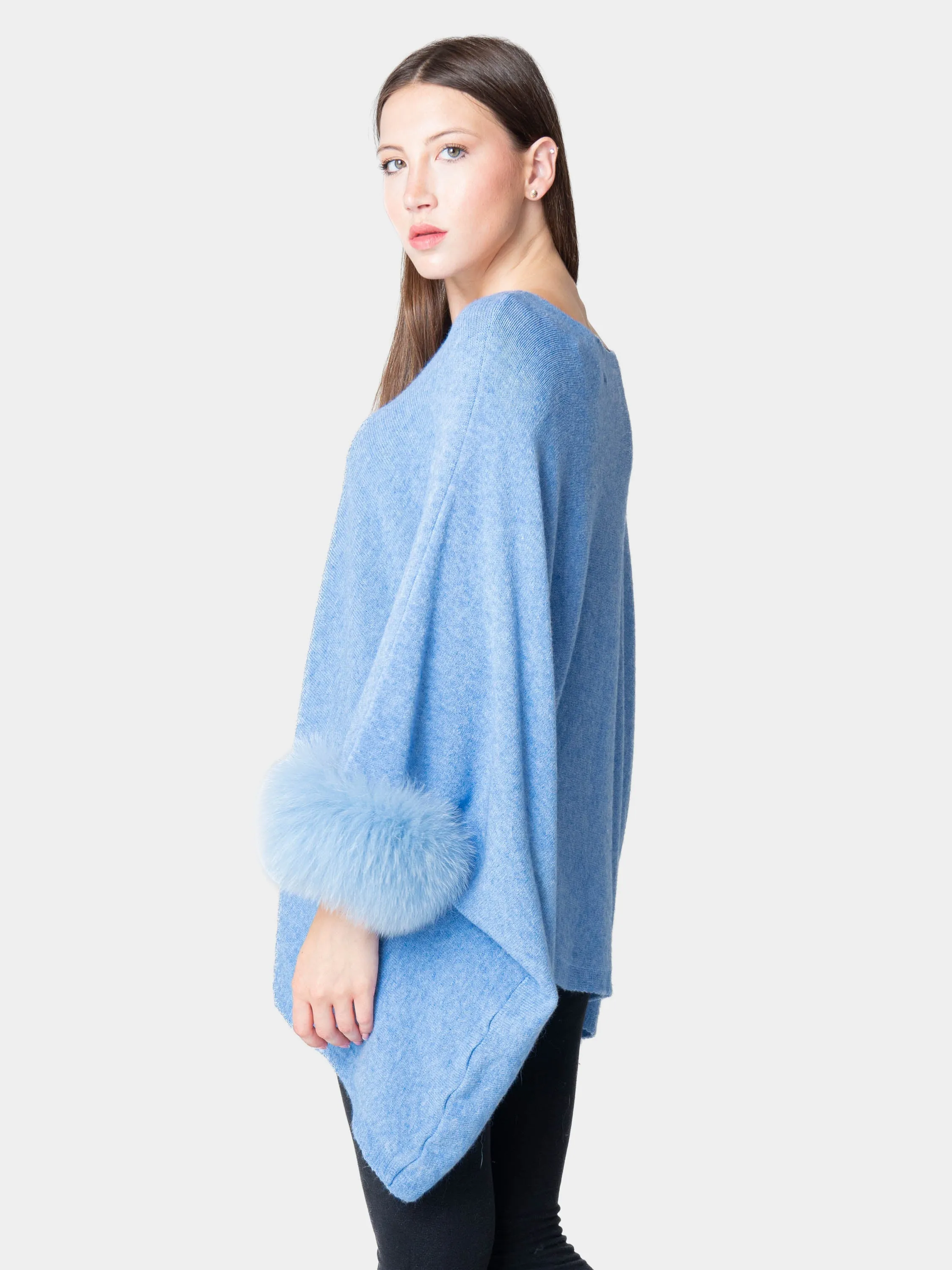 London - Poncho with fur on the cuffs Light Blue