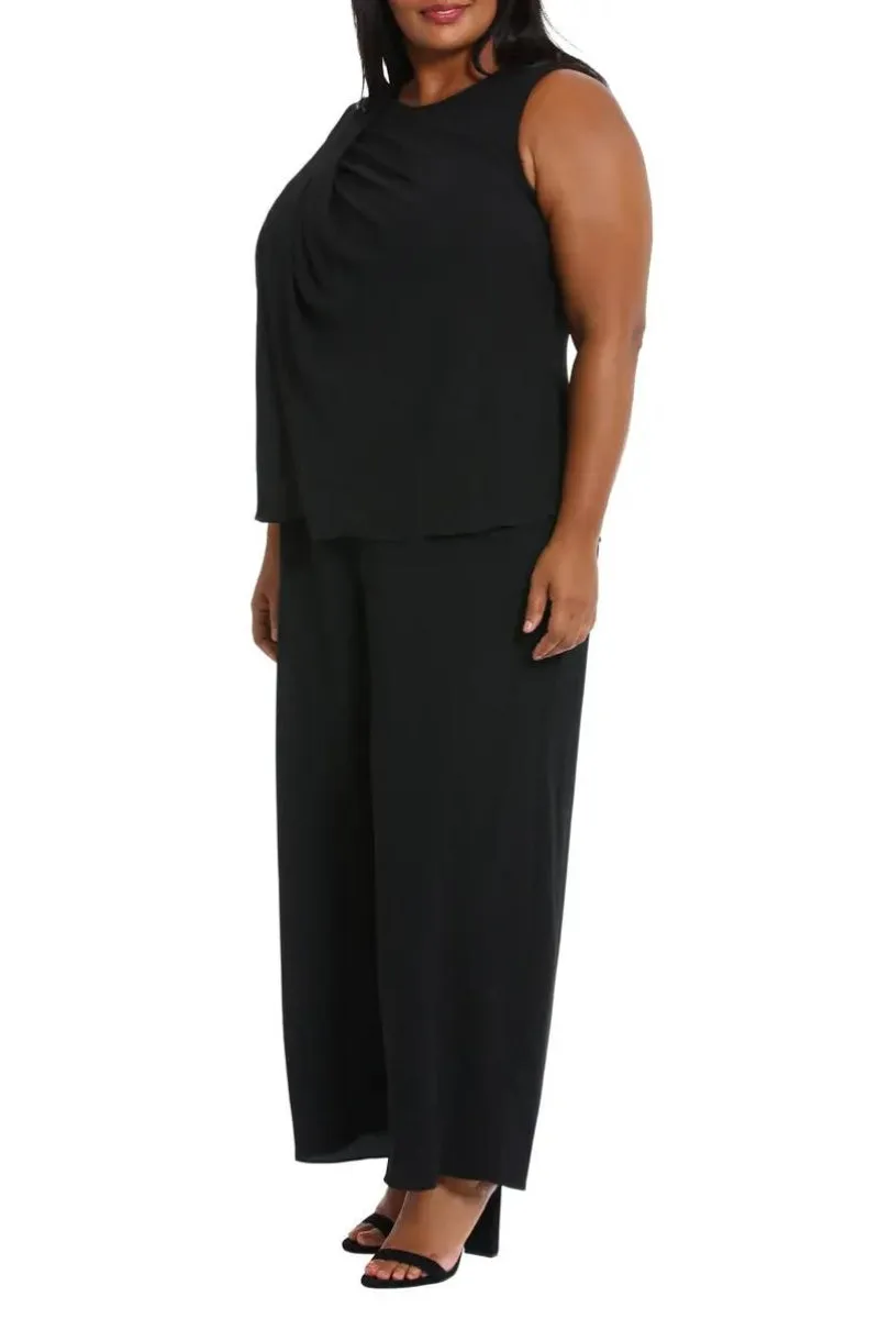 London Times Jewel Neck Pleated Crisscross Jumpsuit ( Plus Size )