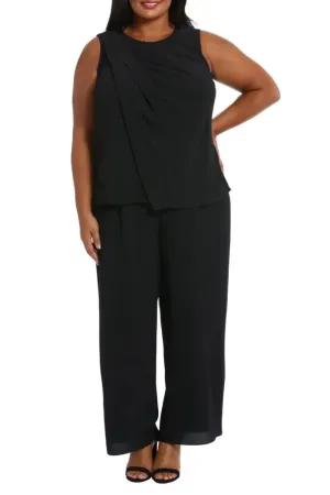 London Times Jewel Neck Pleated Crisscross Jumpsuit ( Plus Size )