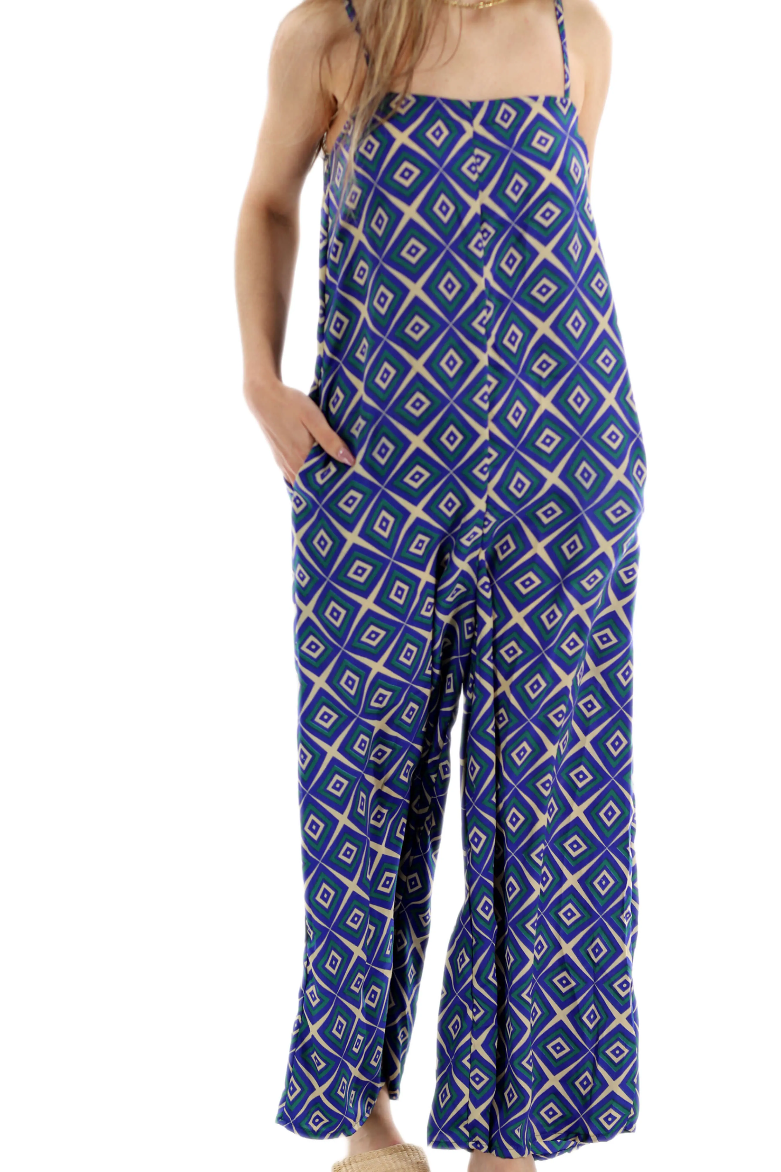 Long Printed Jumpsuit "Mia" in Blue