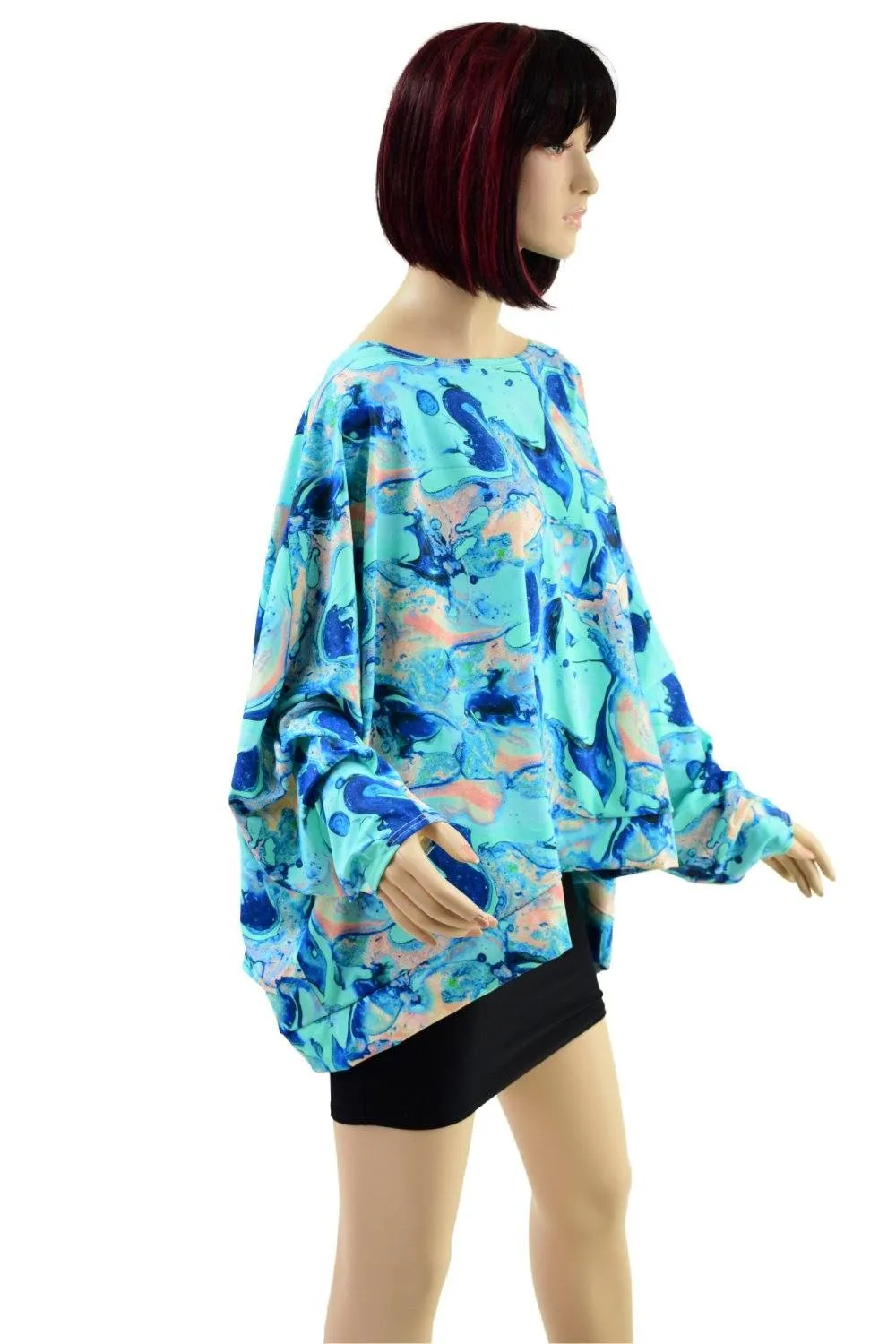 Long Sleeve Pullover Poncho in Lapis Lagoon