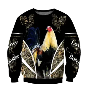 Love Rooster 3D Design All Over Printed Sweatshirt Zip Hoodie Christmas Gift