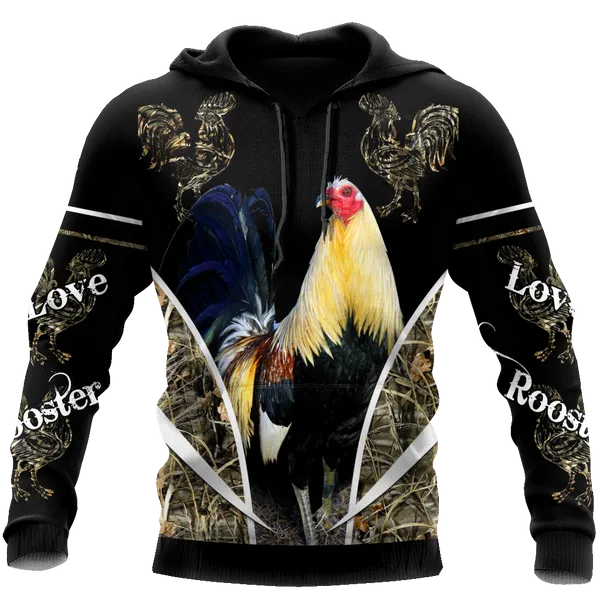 Love Rooster 3D Design All Over Printed Sweatshirt Zip Hoodie Christmas Gift