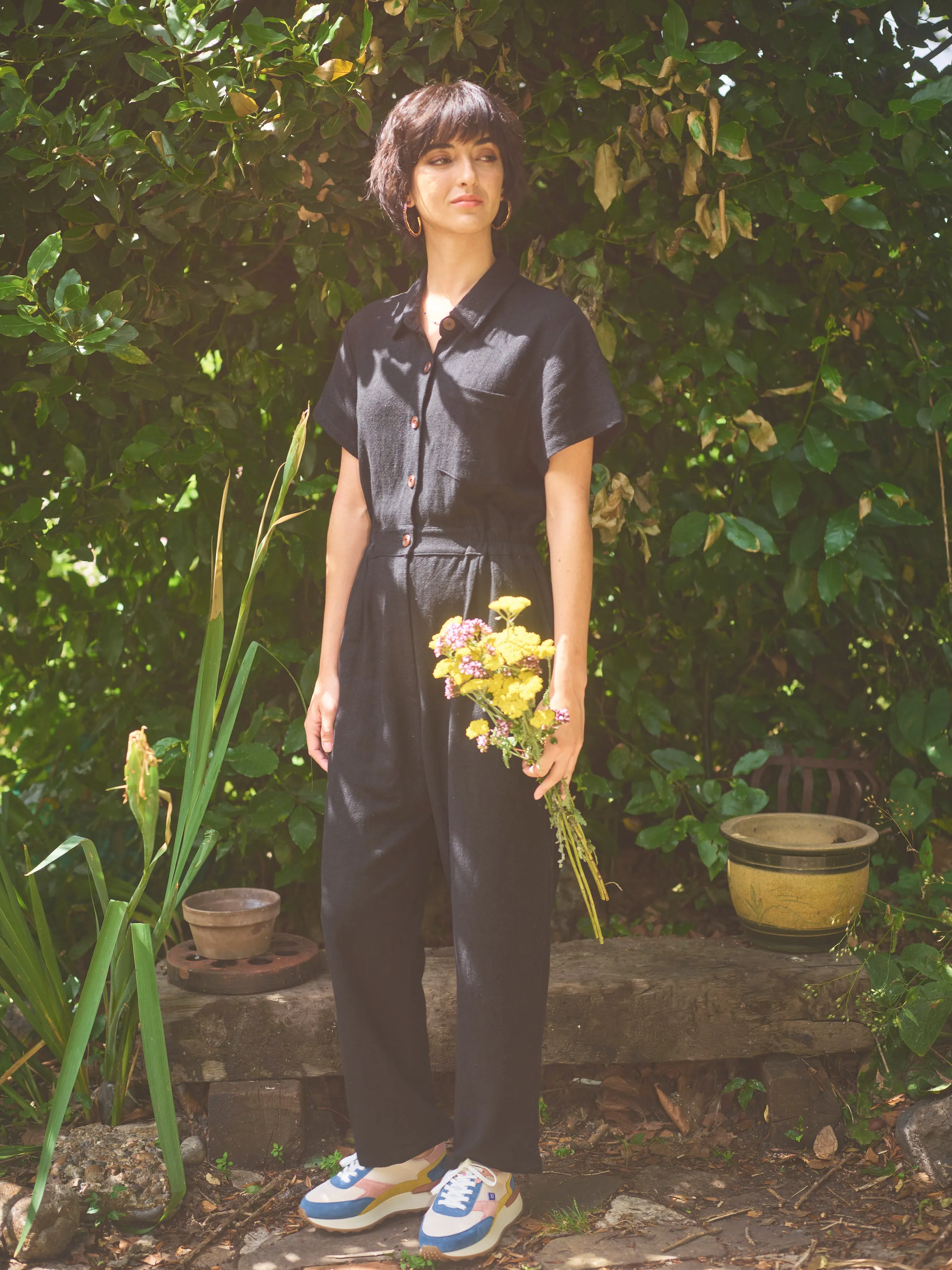 Lowie Linen Viscose Black Boilersuit