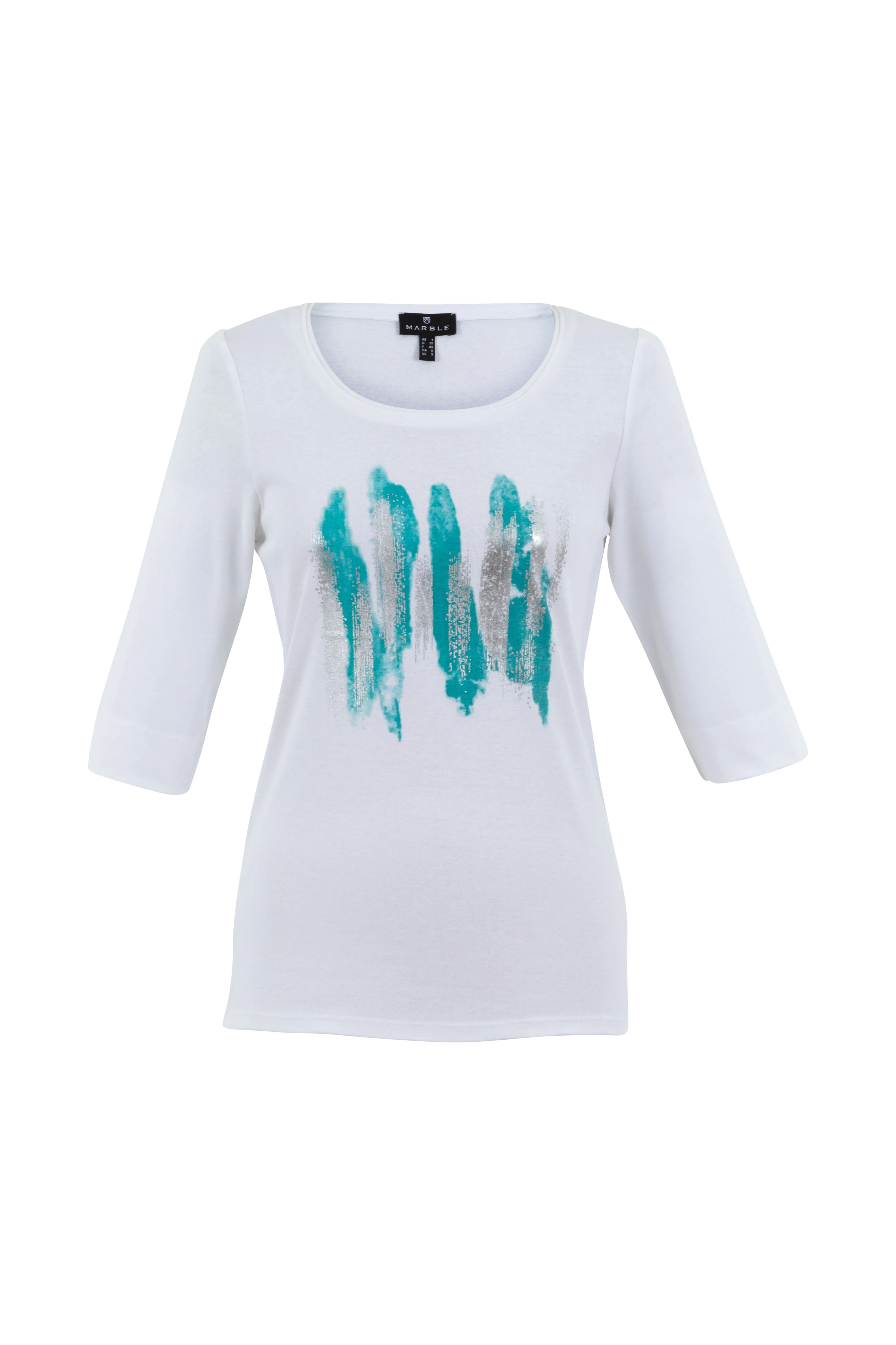 Marble 6928 Cotton Aqua Scoop Neck T-Shirt Style Top