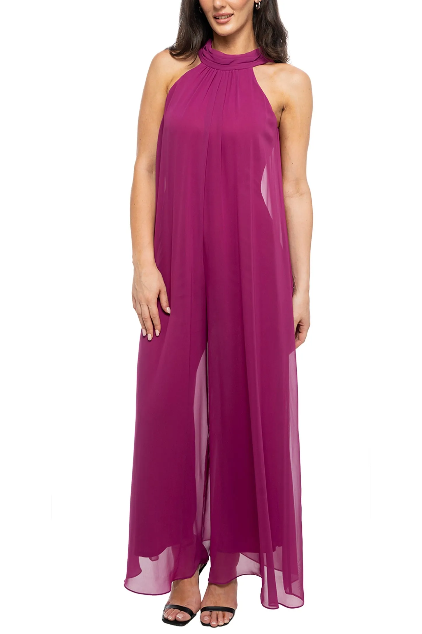 Marina Chiffon Halter Neck Sleeveless Wide Leg Overlay Jumpsuit