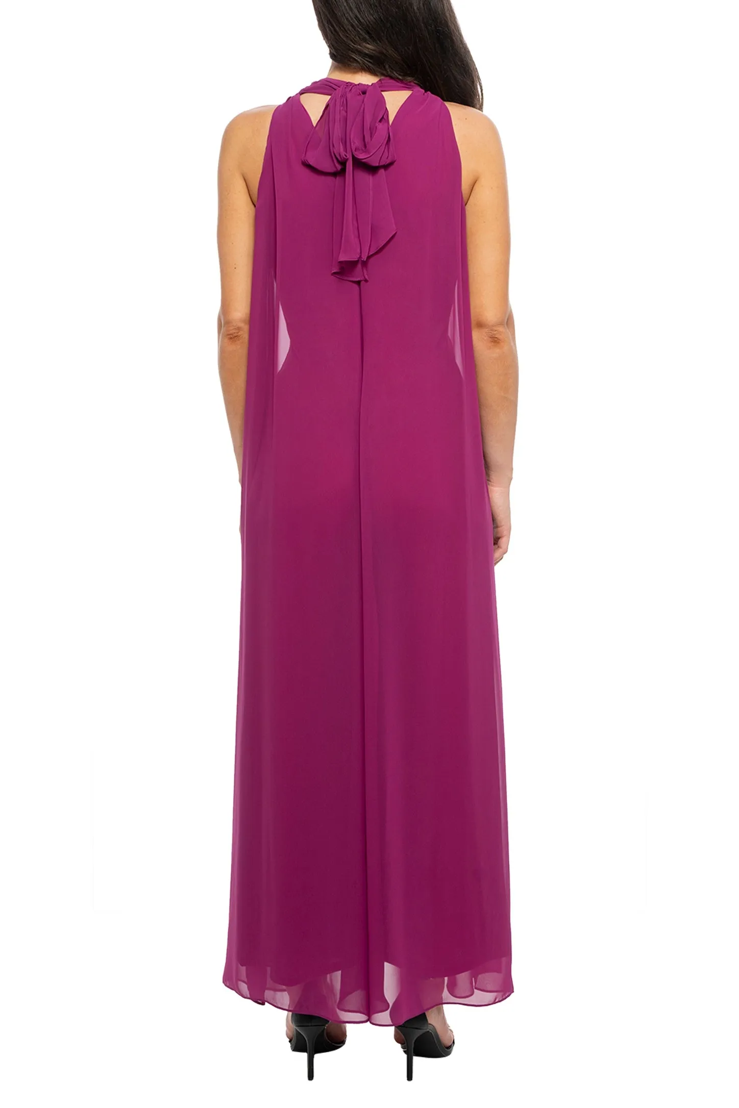 Marina Chiffon Halter Neck Sleeveless Wide Leg Overlay Jumpsuit