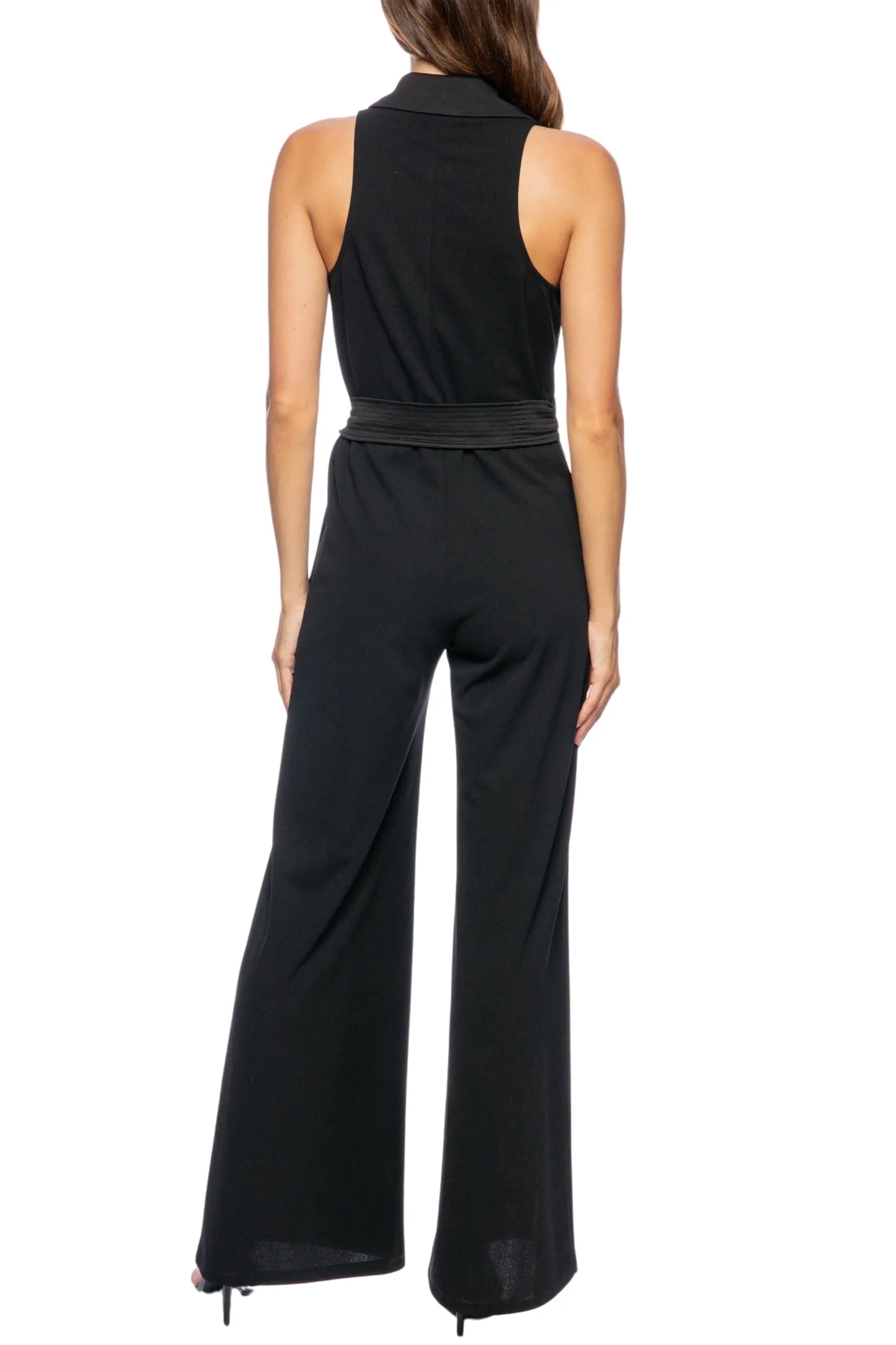 Marina Collared Sleeveless Tie Waist Scuba Crepe Jumpsuit