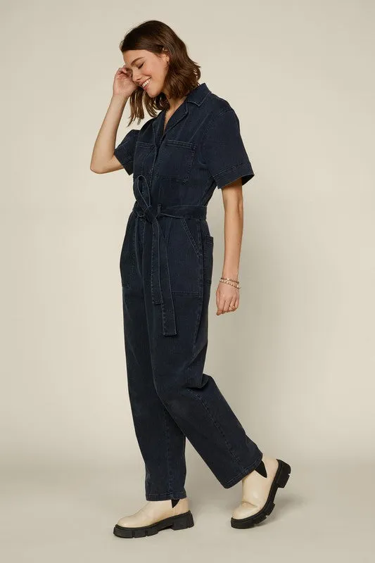 Marisol Short Sleeve Denim Utility Style Jumpsuit