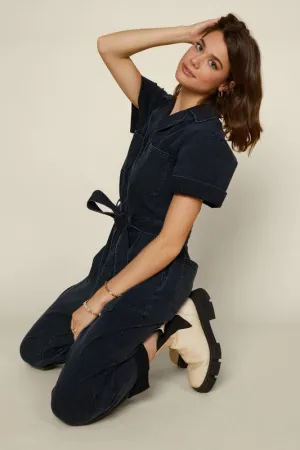 Marisol Short Sleeve Denim Utility Style Jumpsuit