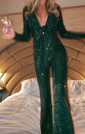 Martina Wrap Jumpsuit ~ Emerald Sequins