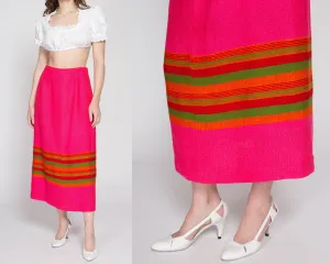 Medium 60s 70s Pink Striped Maxi Skirt 30"