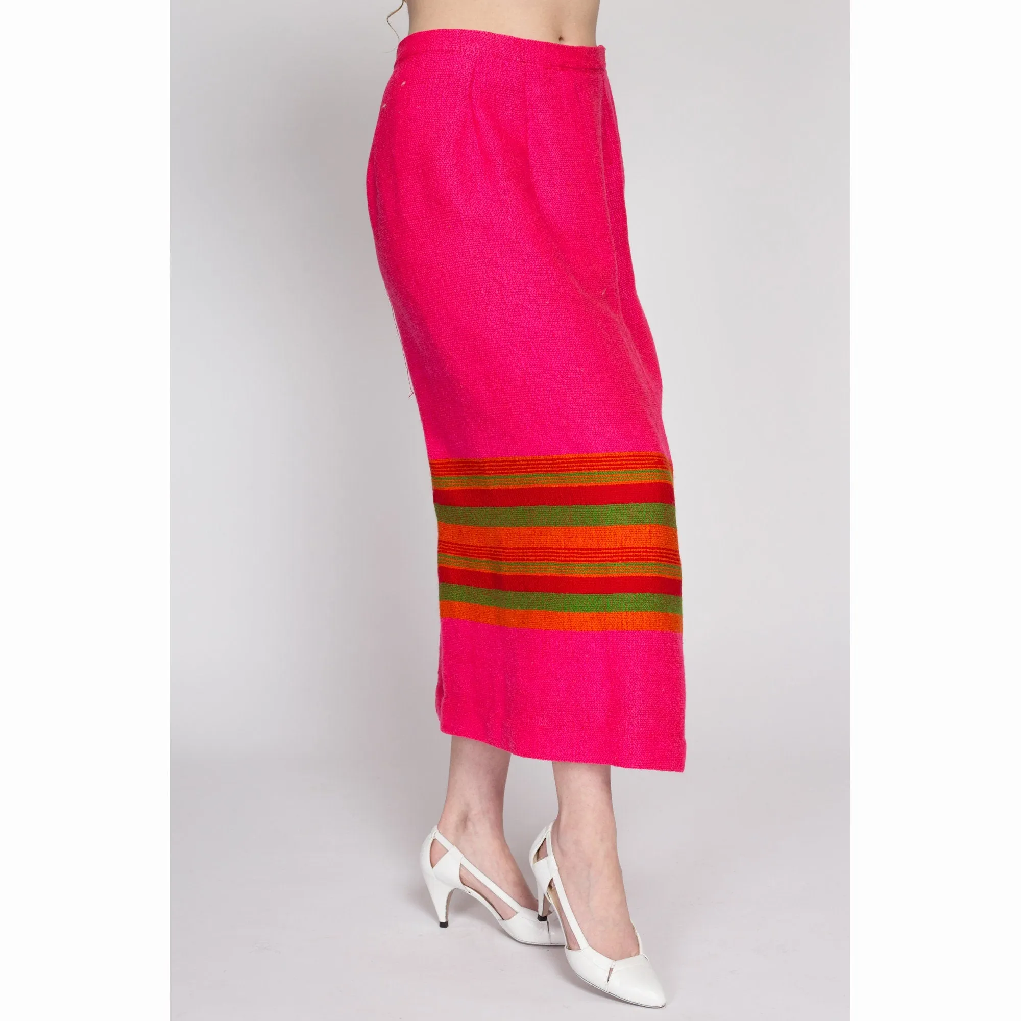 Medium 60s 70s Pink Striped Maxi Skirt 30"