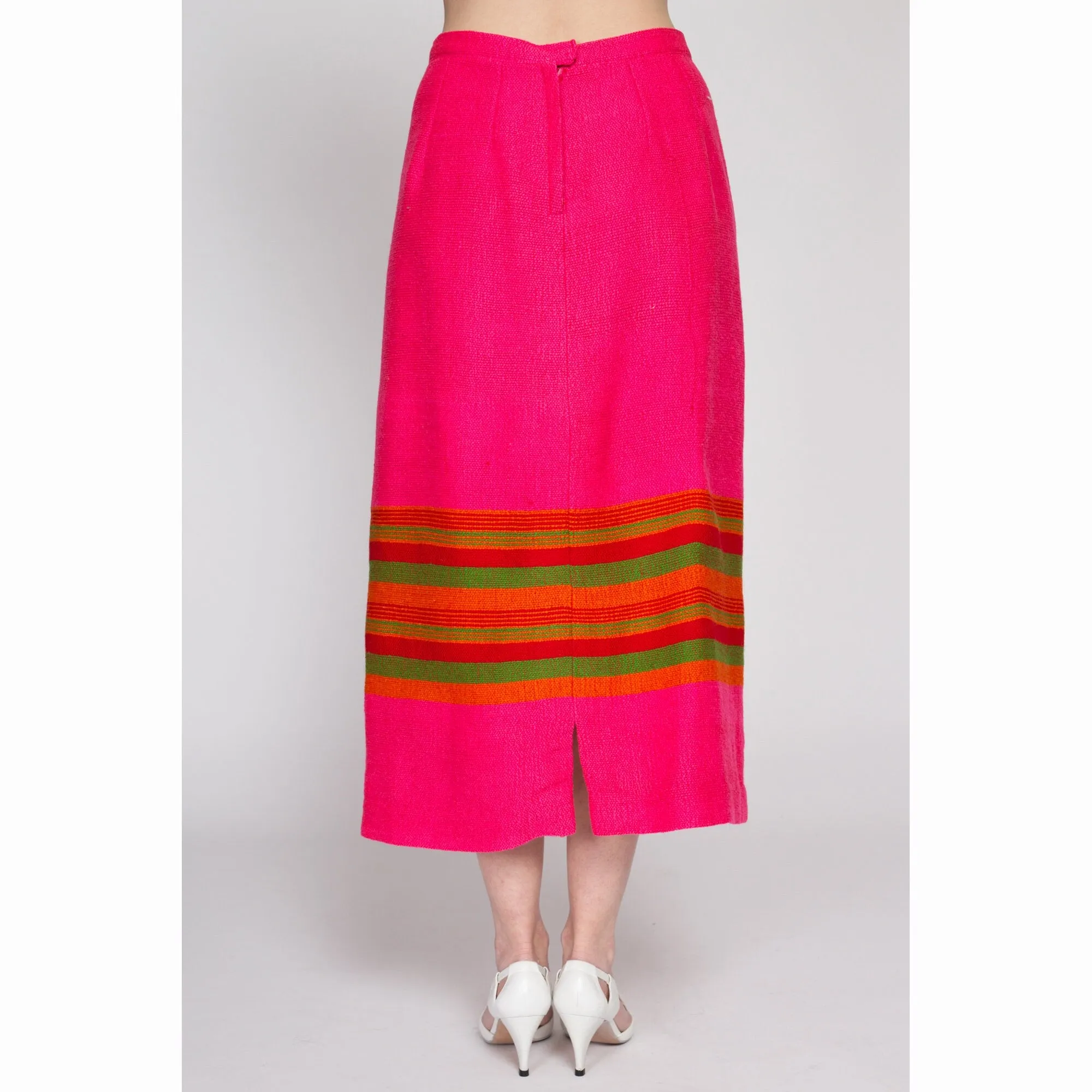 Medium 60s 70s Pink Striped Maxi Skirt 30"