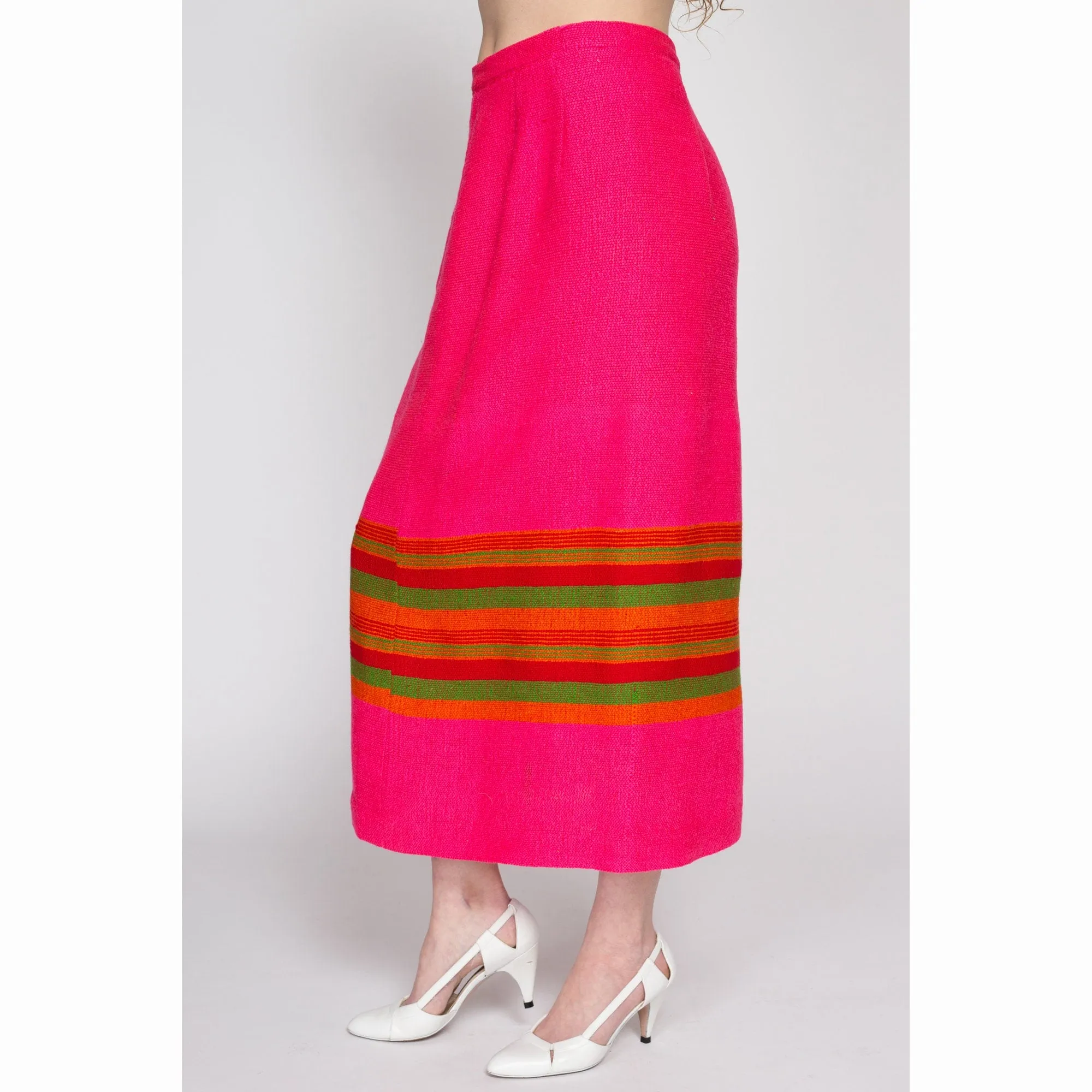 Medium 60s 70s Pink Striped Maxi Skirt 30"