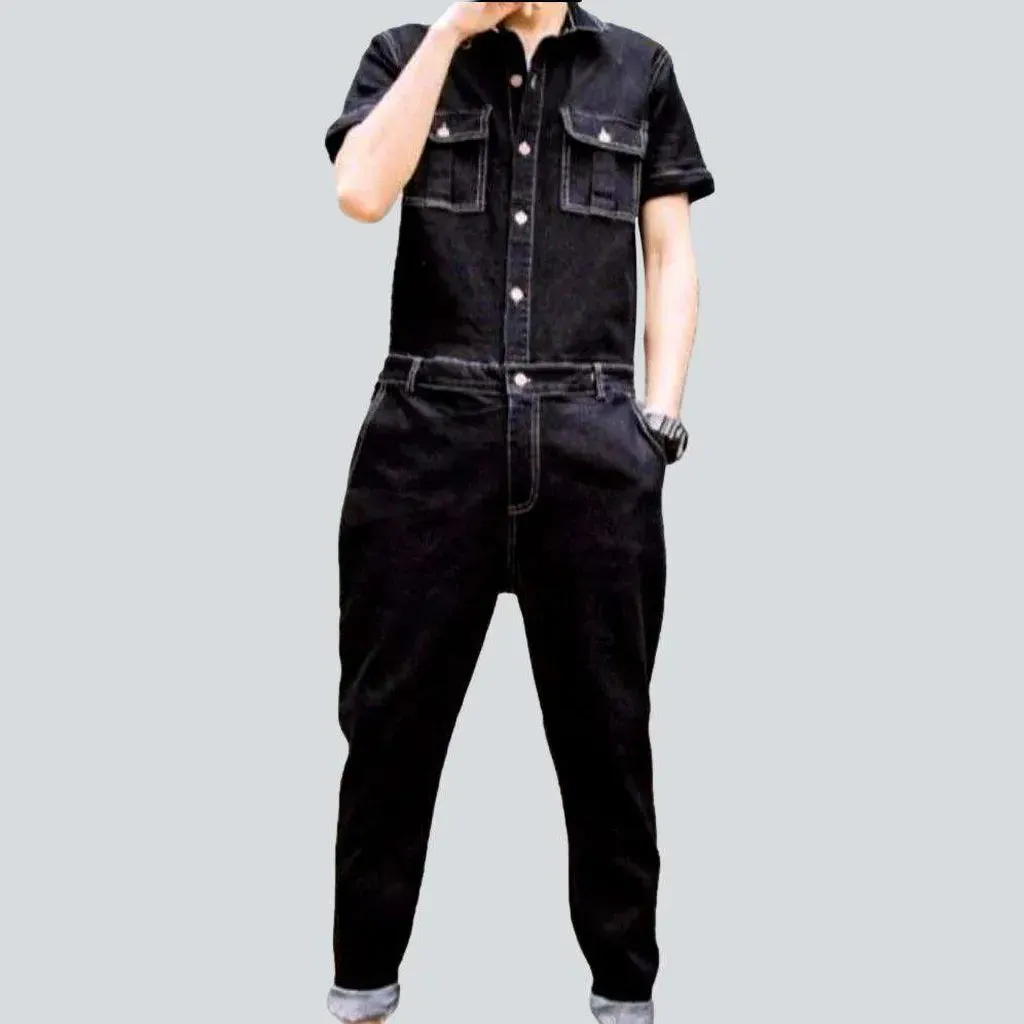 Men's embroidered denim jumpsuit