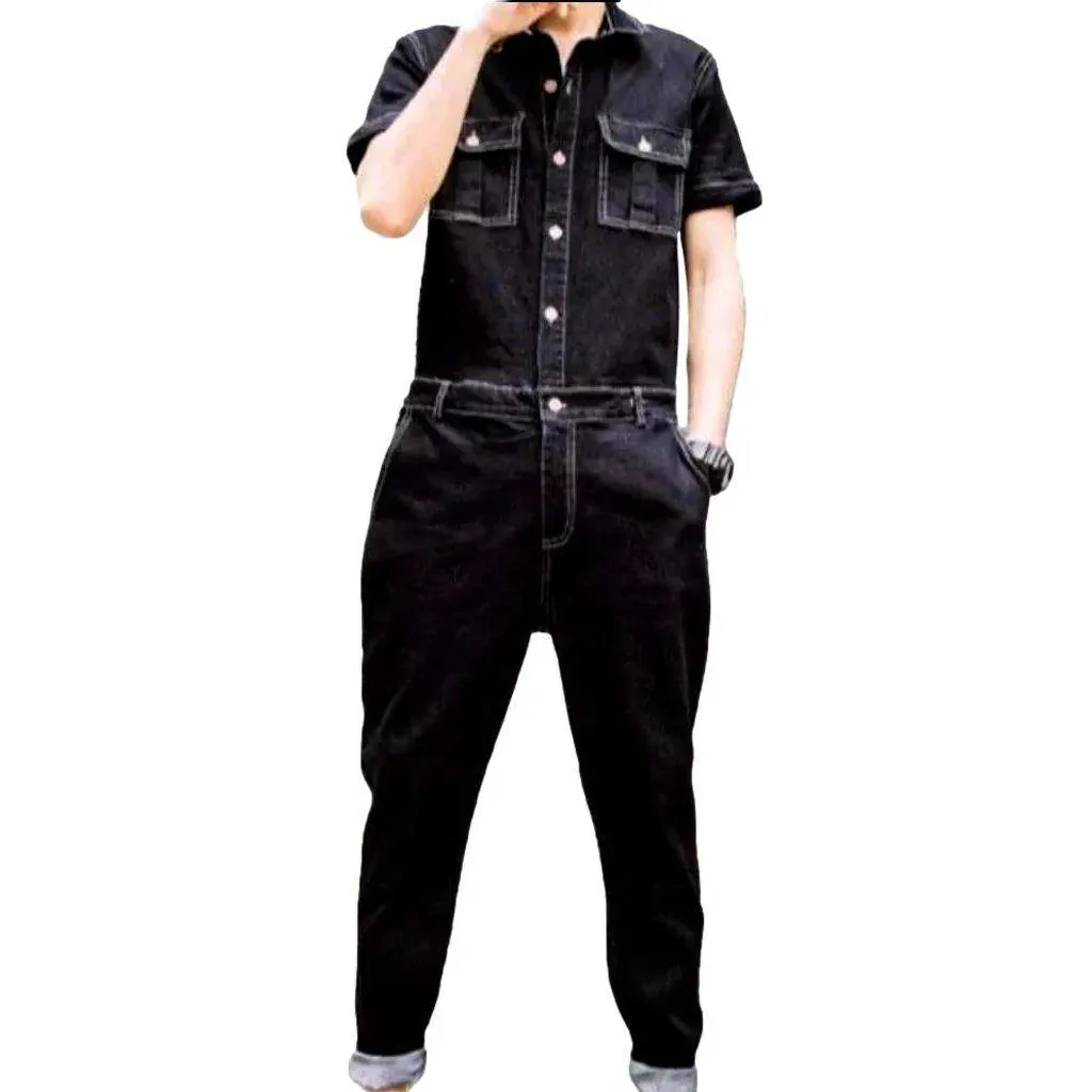 Men's embroidered denim jumpsuit