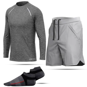 Men's Light Grey Long Sleeve T-Shirt, Sports Shorts & Socks Set