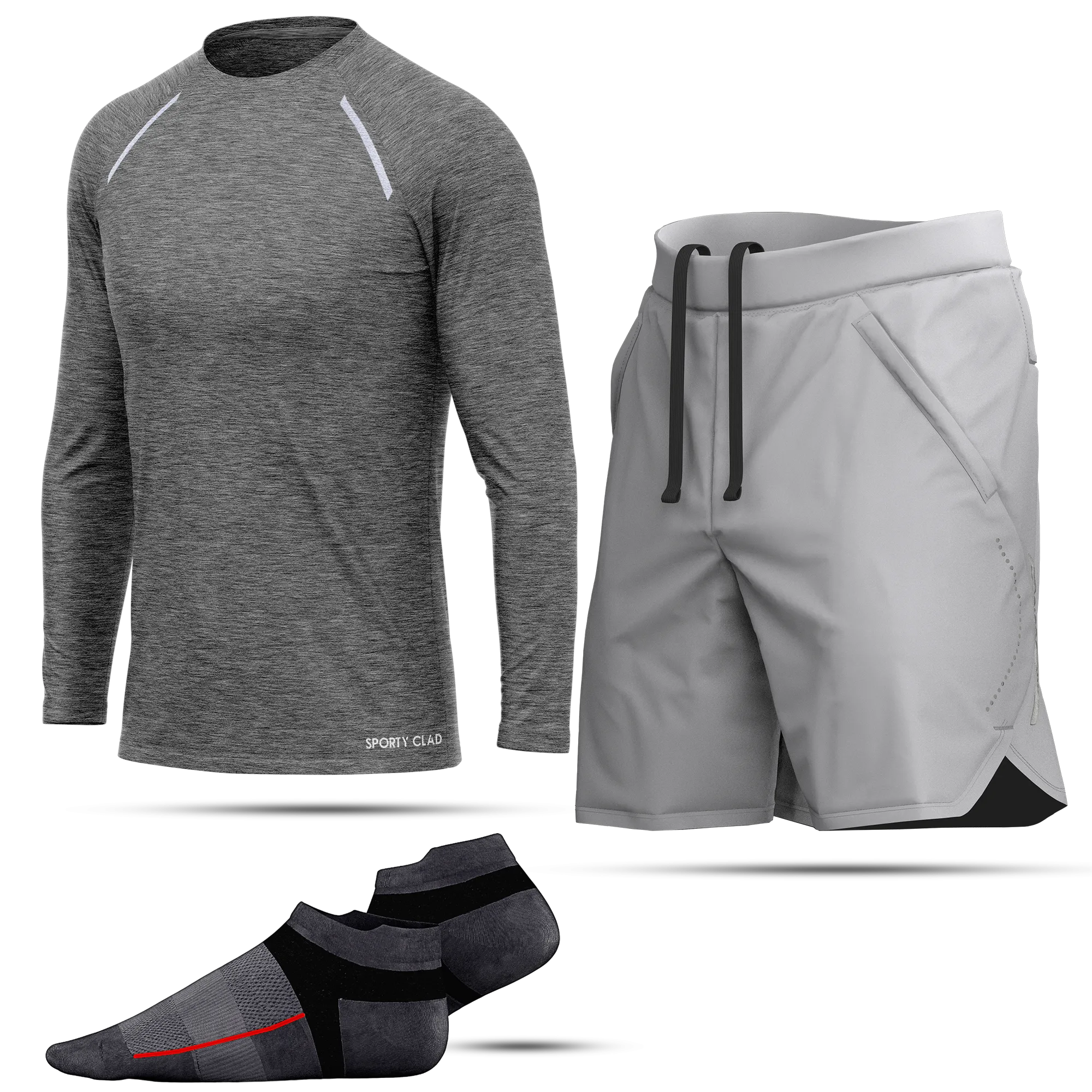 Men's Light Grey Long Sleeve T-Shirt, Sports Shorts & Socks Set