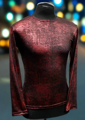 MEN'S LONG SLEEVE TEE - METALLIC RED FABRIC