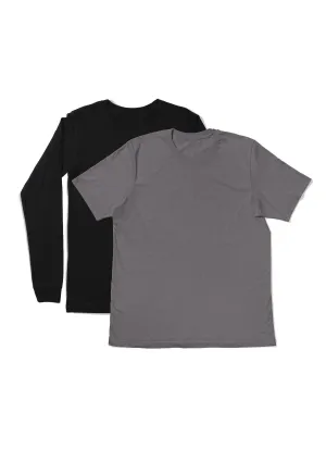 Mens T-Shirts Long & Short Sleeve 2 Pack - Black/Storm Grey