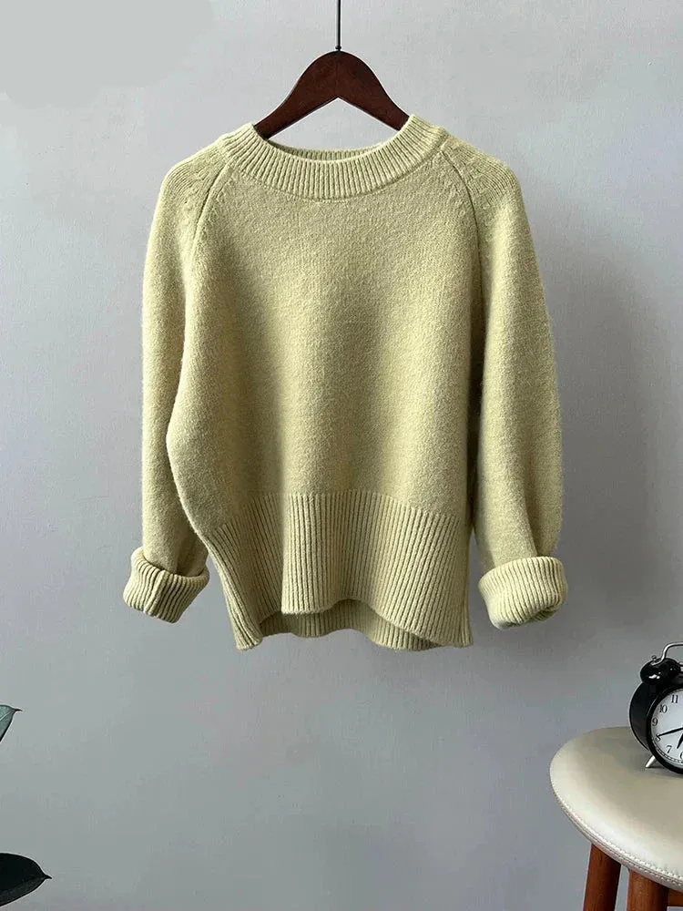 Metaversmall Autumn Winter Women Knitted Sweater Pullovers Female Jumper Warm Beige Light Coffee O-neck Basic Sweaters Tops 7 Colors