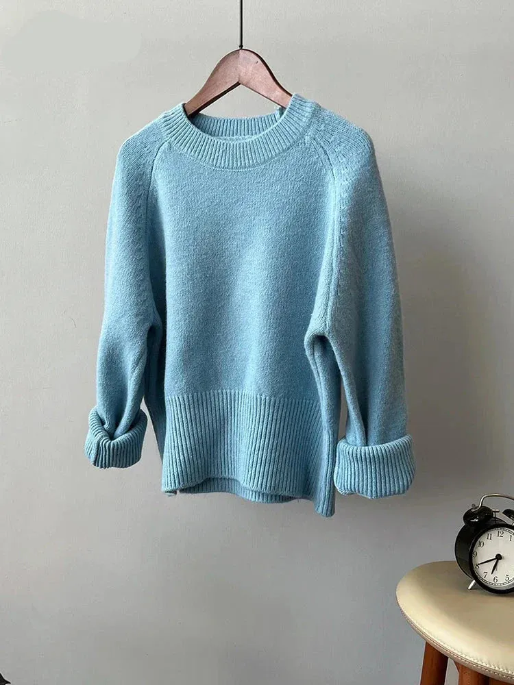 Metaversmall Autumn Winter Women Knitted Sweater Pullovers Female Jumper Warm Beige Light Coffee O-neck Basic Sweaters Tops 7 Colors