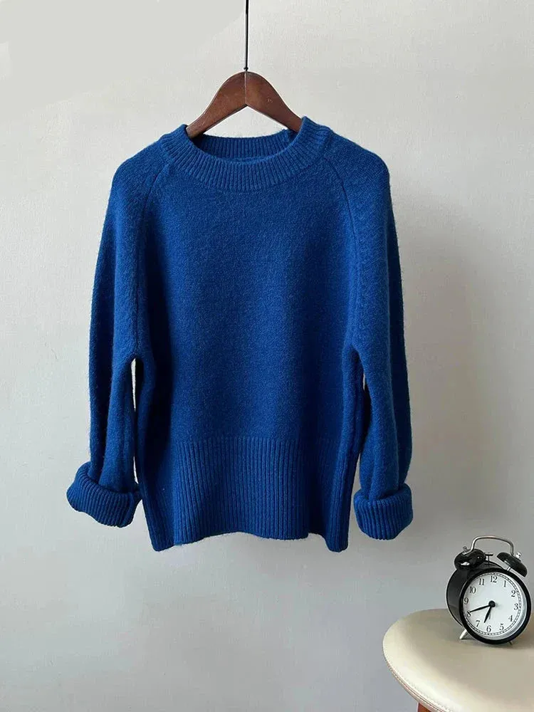 Metaversmall Autumn Winter Women Knitted Sweater Pullovers Female Jumper Warm Beige Light Coffee O-neck Basic Sweaters Tops 7 Colors