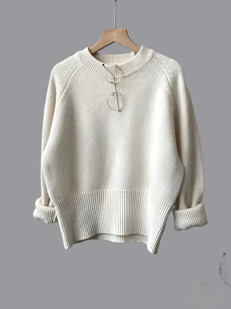 Metaversmall Autumn Winter Women Knitted Sweater Pullovers Female Jumper Warm Beige Light Coffee O-neck Basic Sweaters Tops 7 Colors