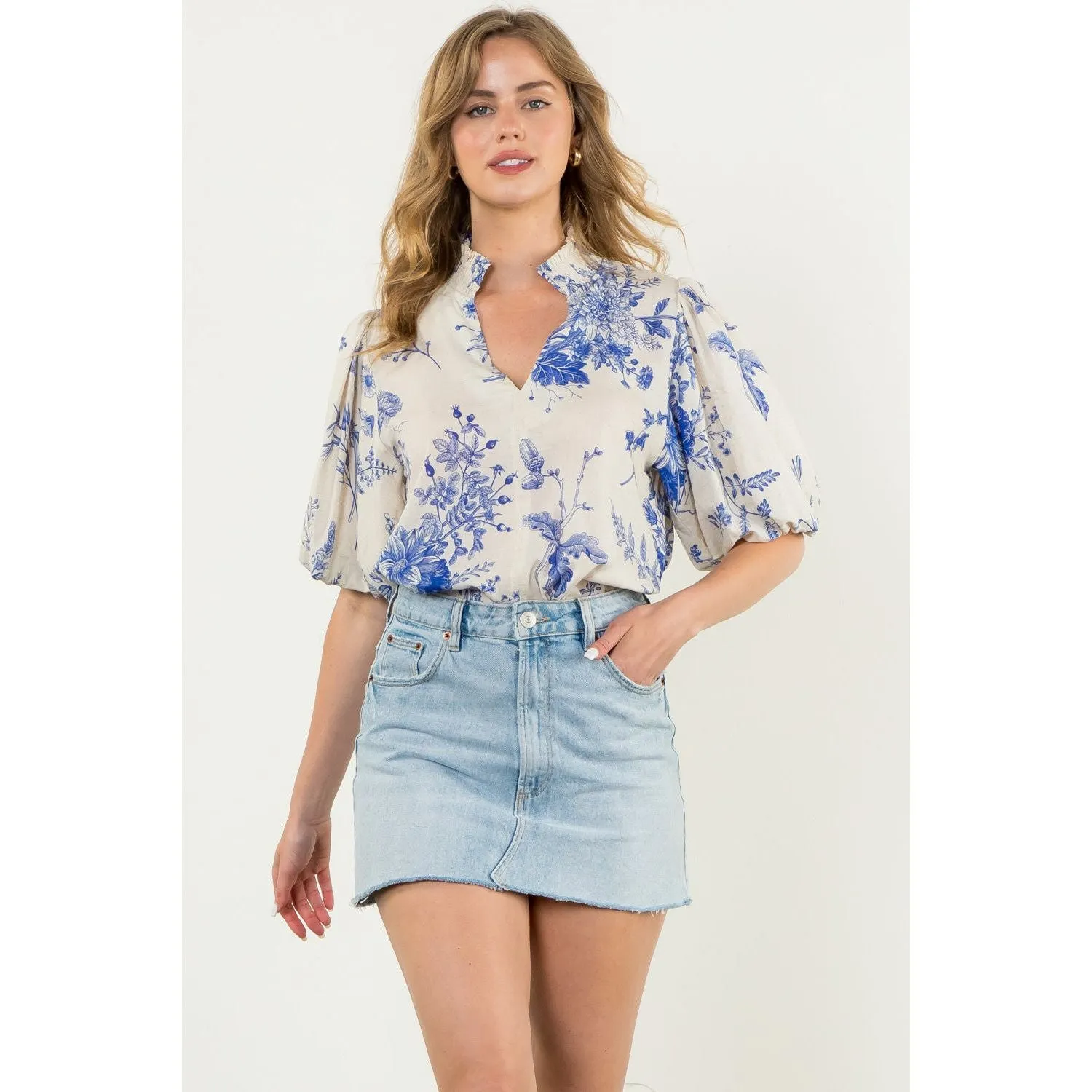 Mia Puff Sleeve Floral THML Top