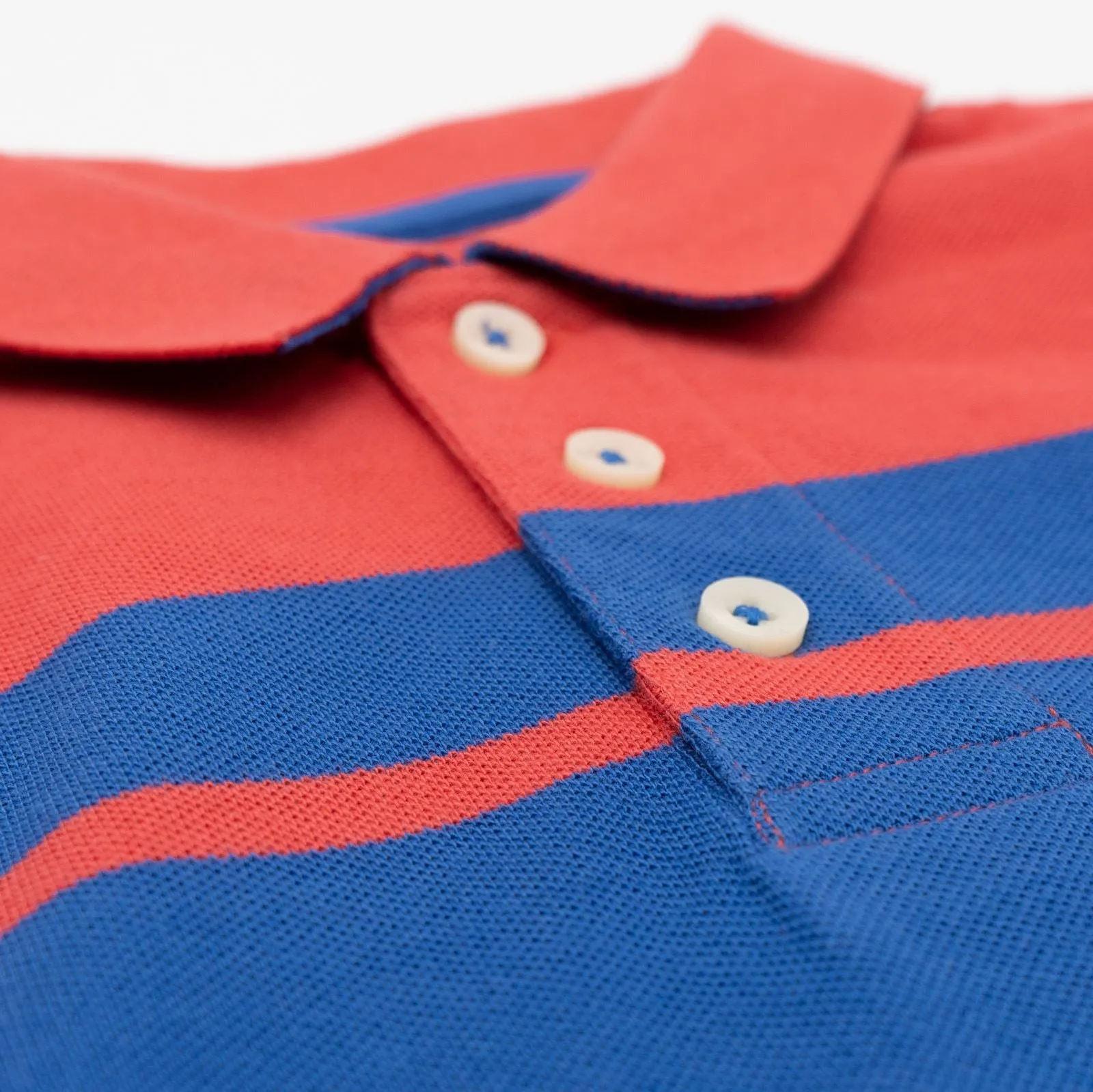 Mini Boden Boys Polo Striped Red & Blue Short Sleeve Shirt