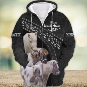 Minishetty Love Never Walk Alone Black 3D Full Print Shirts, Shirt For Horse Lovers