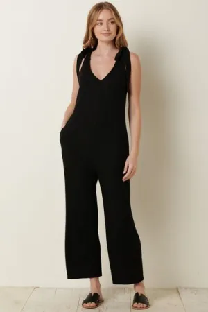 Mittoshop Rib Knit V-Neck Cross Back Jumpsuit