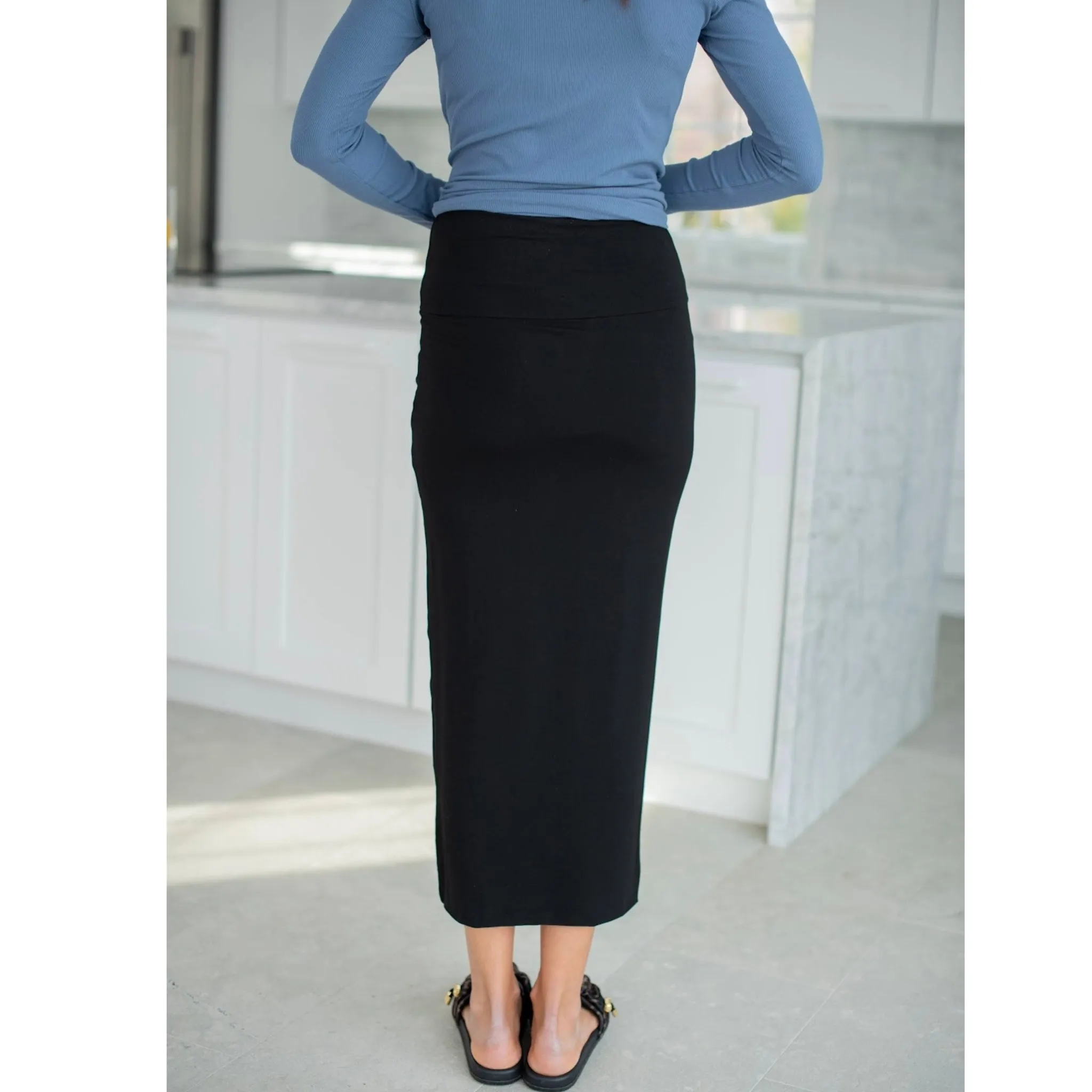 Modal Midi Slim Skirt: Black