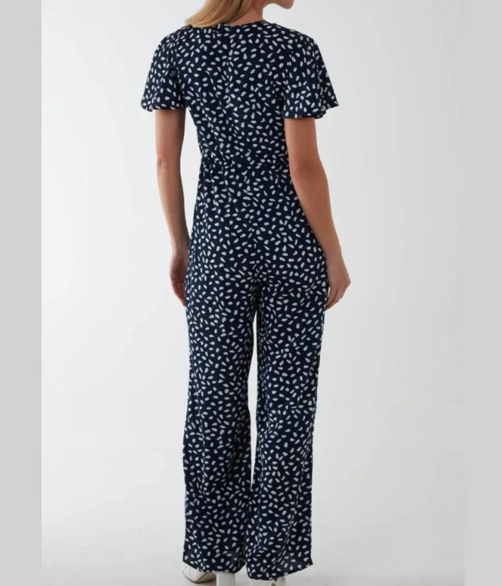 Navy Dot Print Jumpsuit