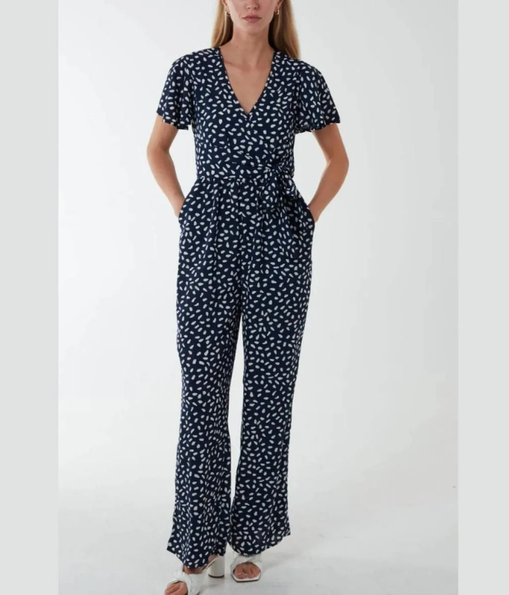 Navy Dot Print Jumpsuit