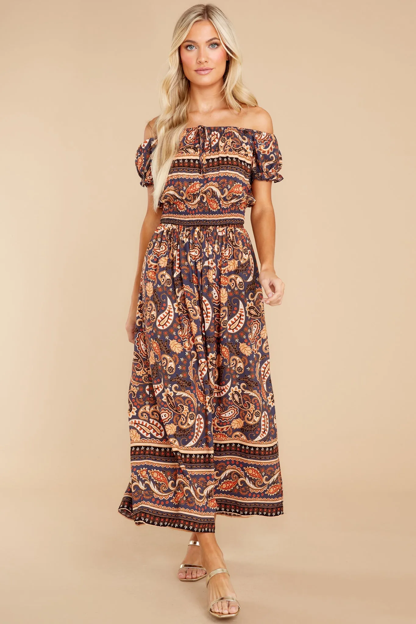 Nostalgic Vibes Indigo And Rust Print Jumpsuit