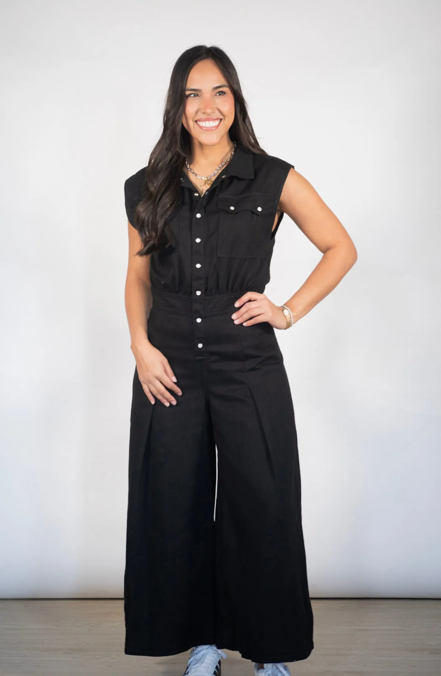 Nothing But You Black Wide Leg Denim Jumpsuit