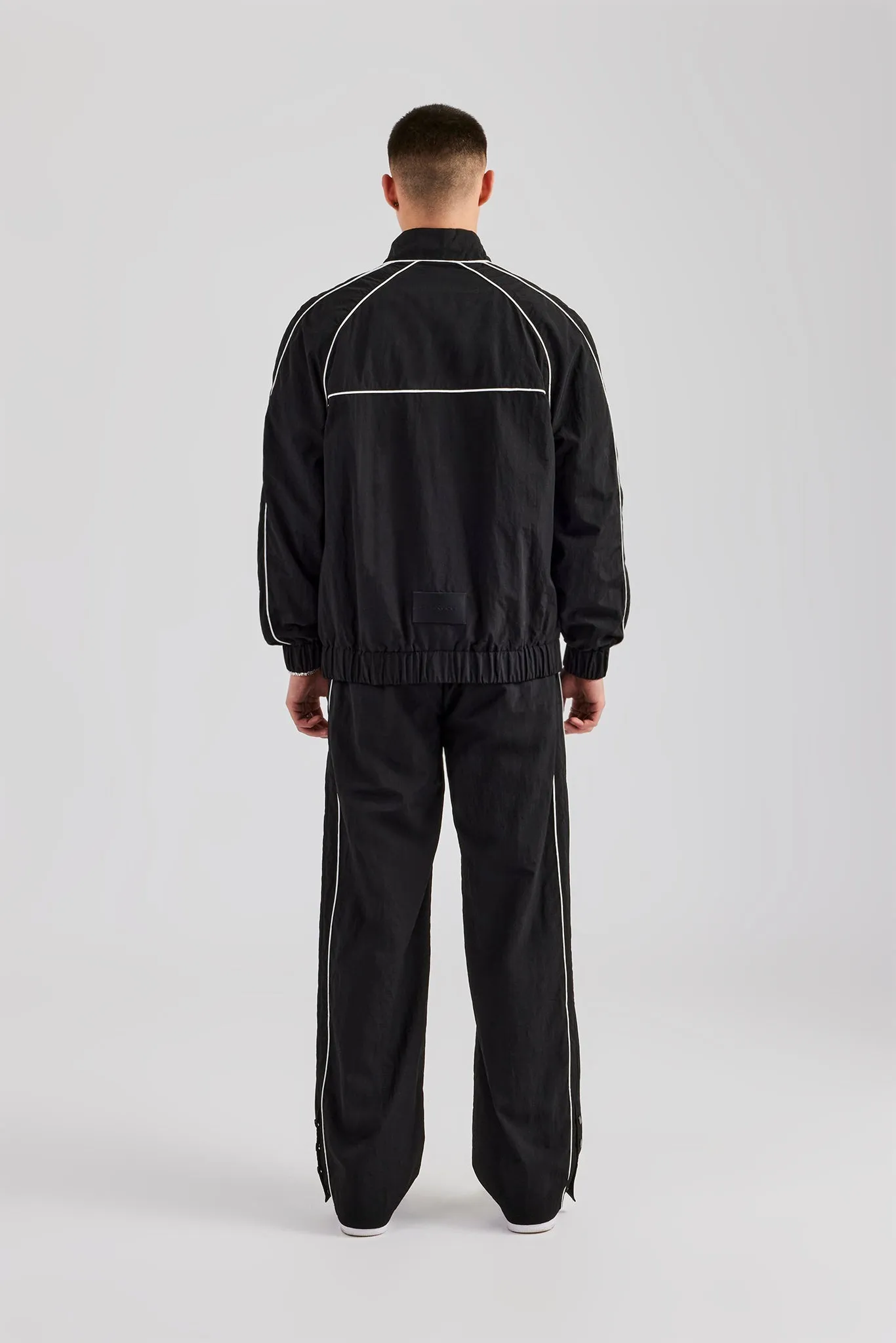 Nylon Piping Zip Through Tracksuit - Black