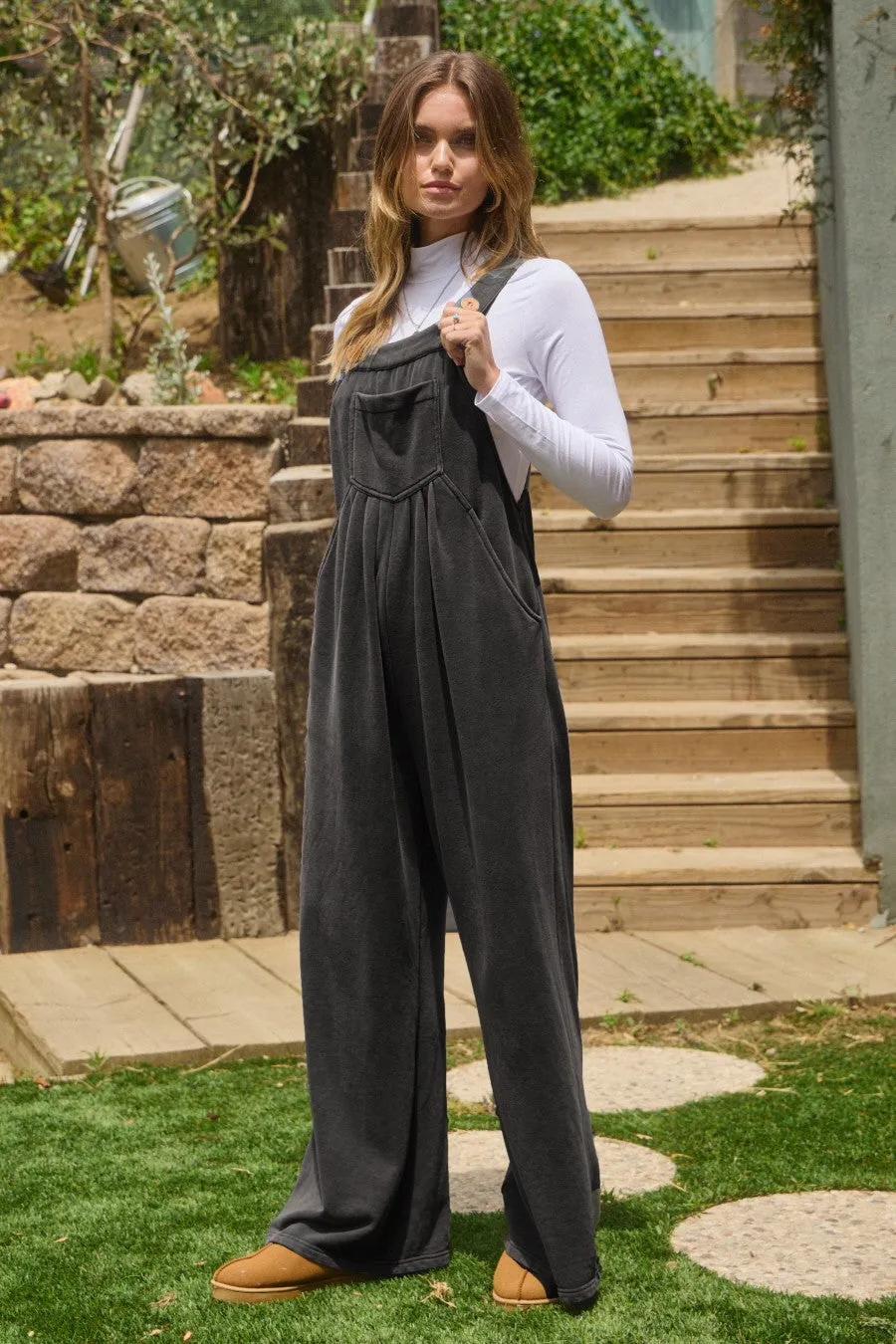 Oddi French Terry Jumpsuit in Washed Black