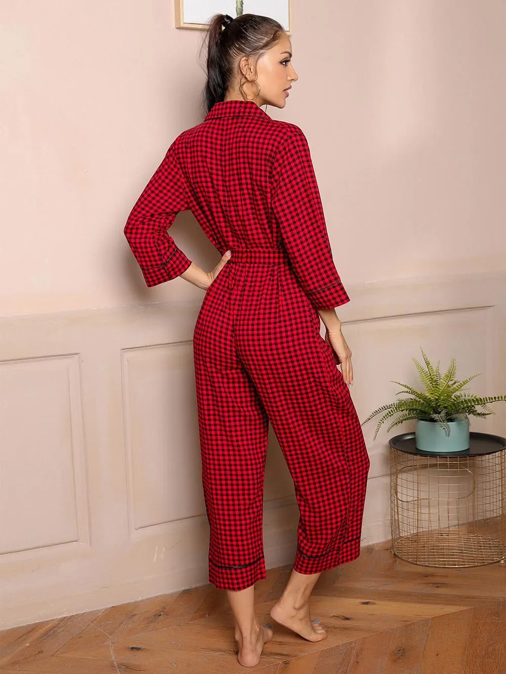 One Piece Plaid Jumpsuit